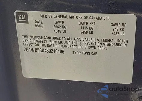 2008 Chevrolet Impala Ls from USA, damaged, VIN 2G1WB58K489218105